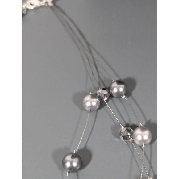 Roman Gray Faux Pearl Multi Wire Station Necklace 22" Glass Bead - Picture 5 of 8